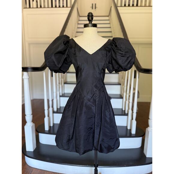 Vintage 80s Black Bubble Hem Prom Dress Special Occasion Alt WhimsyGoth Wedding - Picture 3 of 11